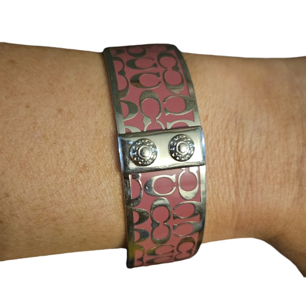 Like New! Coach Pink and Silver Bangle Bracelet